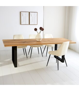 Table de salle à manger Milas chêne 220x110 cm piètement en U noir