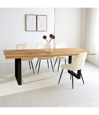 Table de salle à manger Milas chêne 240x110 cm piètement en U noir