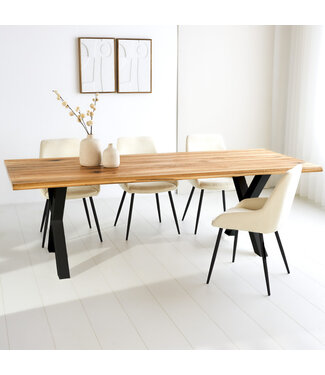 Eettafel Milas eikenhout 240x110 cm X-poot zwart