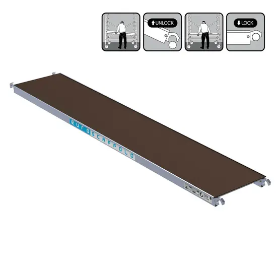 Euroscaffold EuroScaffold plate-forme d'échafaudage 305 cm sans trappe d'accès