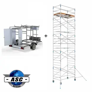 ASC échafaudage 135 x 250  x 10 m + remorque verrouillable