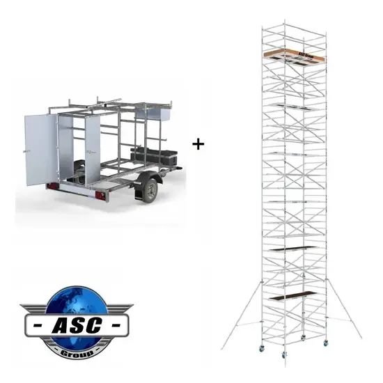 ASC Échafaudage roulant ASC 135 x 250 x 14 m + remorque verrouillable