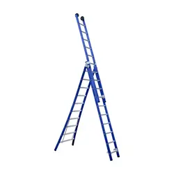 Echelle transformable 3 plans 3x10 échelons Eurostairs coudée bleu