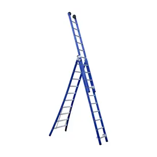 Echelle transformable 3 plans 3x10 échelons Eurostairs coudée bleu