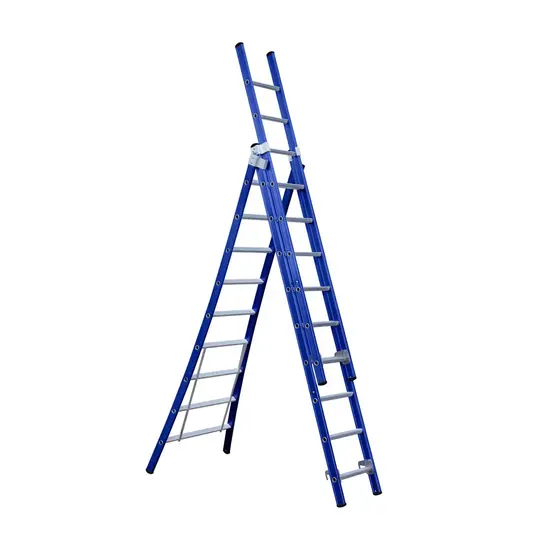 Eurostairs Eurostairs 3 section combination ladder 3x9 rungs curved base blue