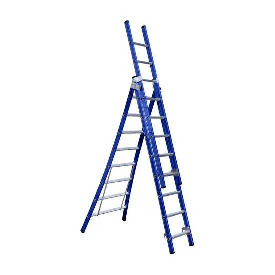 Eurostairs Eurostairs 3 section combination ladder 3x8 rungs curved base blue