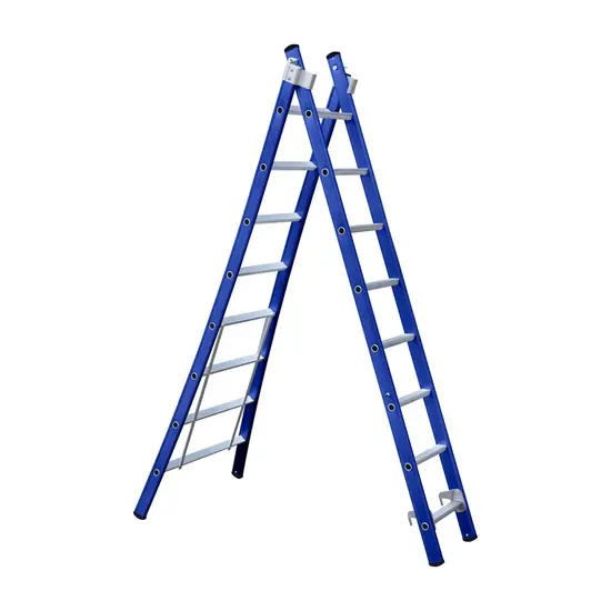 Eurostairs Eurostairs combination ladder 2x8 rungs curved base blue | 2 section & Professional