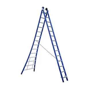 Echelle transformable 2 plans 2x14 échelons Eurostairs coudée bleu