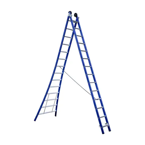 Eurostairs Eurostairs combination ladder 2x14 rungs curved base blue | 2 section & Professional