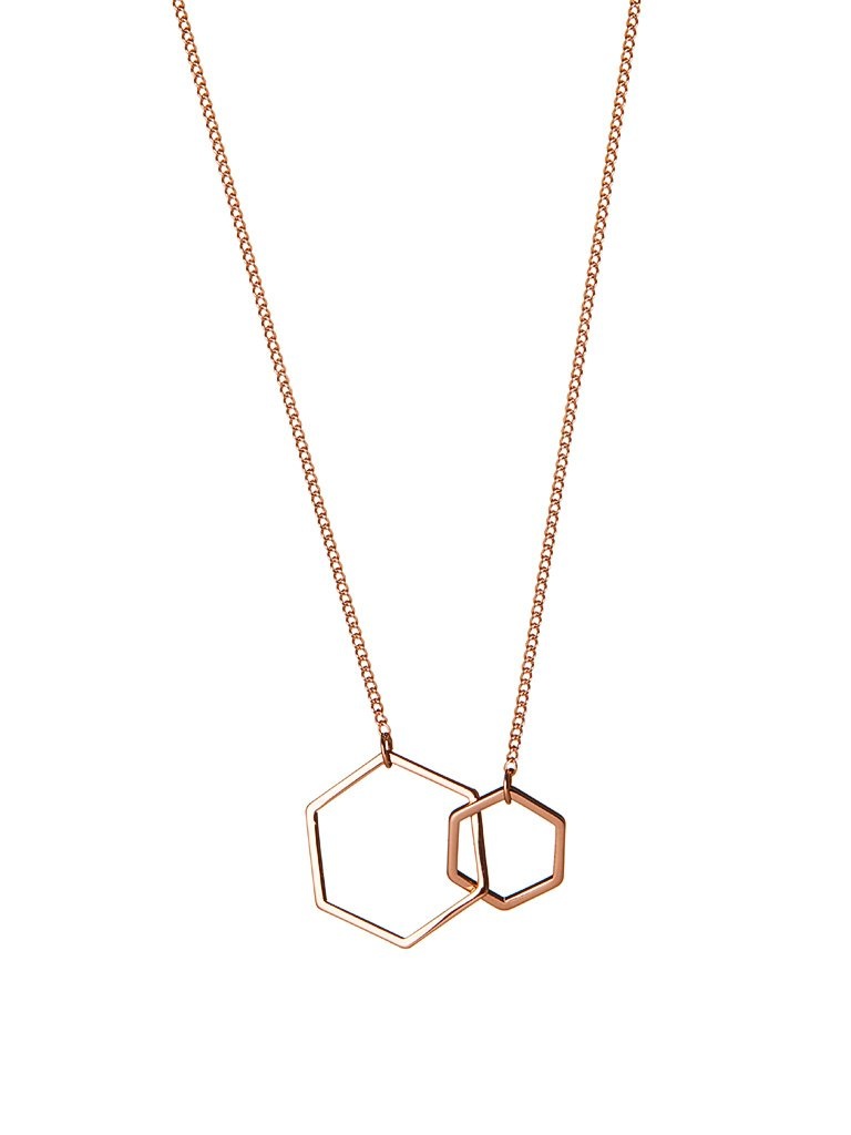 Pink Rosé Necklace with Double Hexagon