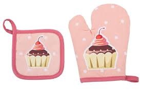 Keukenset kids Cupcakes - koksmuts, ovenwant, keukenschort, pannenlap