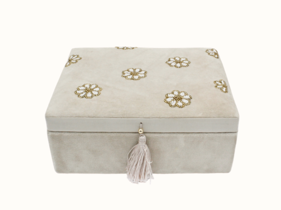 Velvet opbergbox “Daisies“ beige