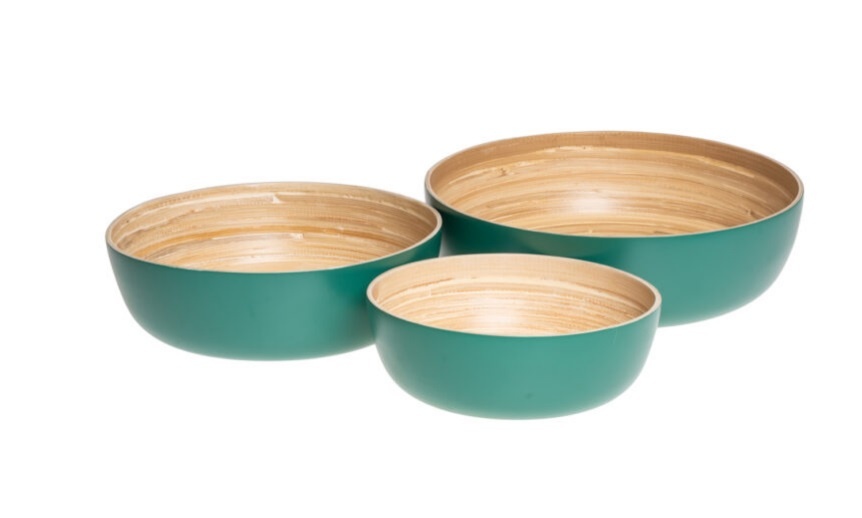 3-delige set Bambooschalen petrol green