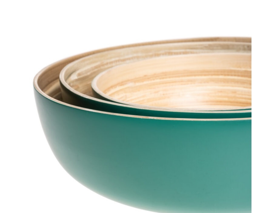 3-delige set Bambooschalen petrol green