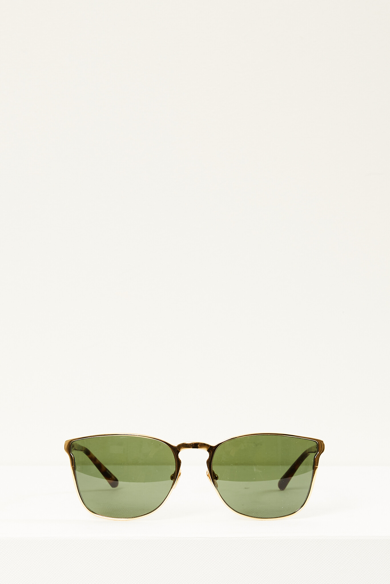 gold / horn acetate frame green lens sunglasses