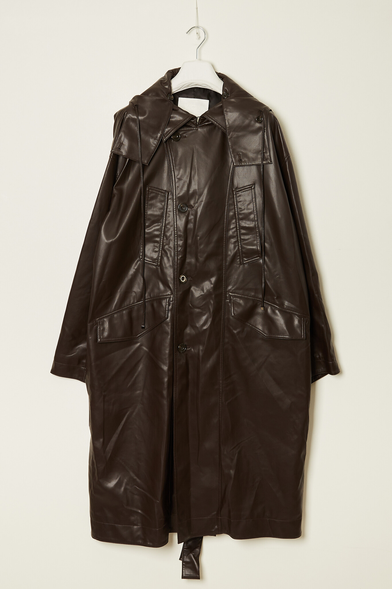  - Hooded faux leather coat