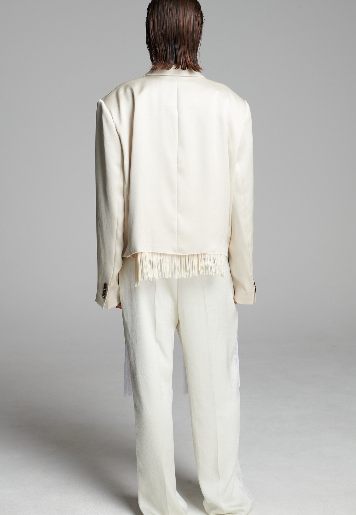 Frenken - Sharp satin fringe blazer