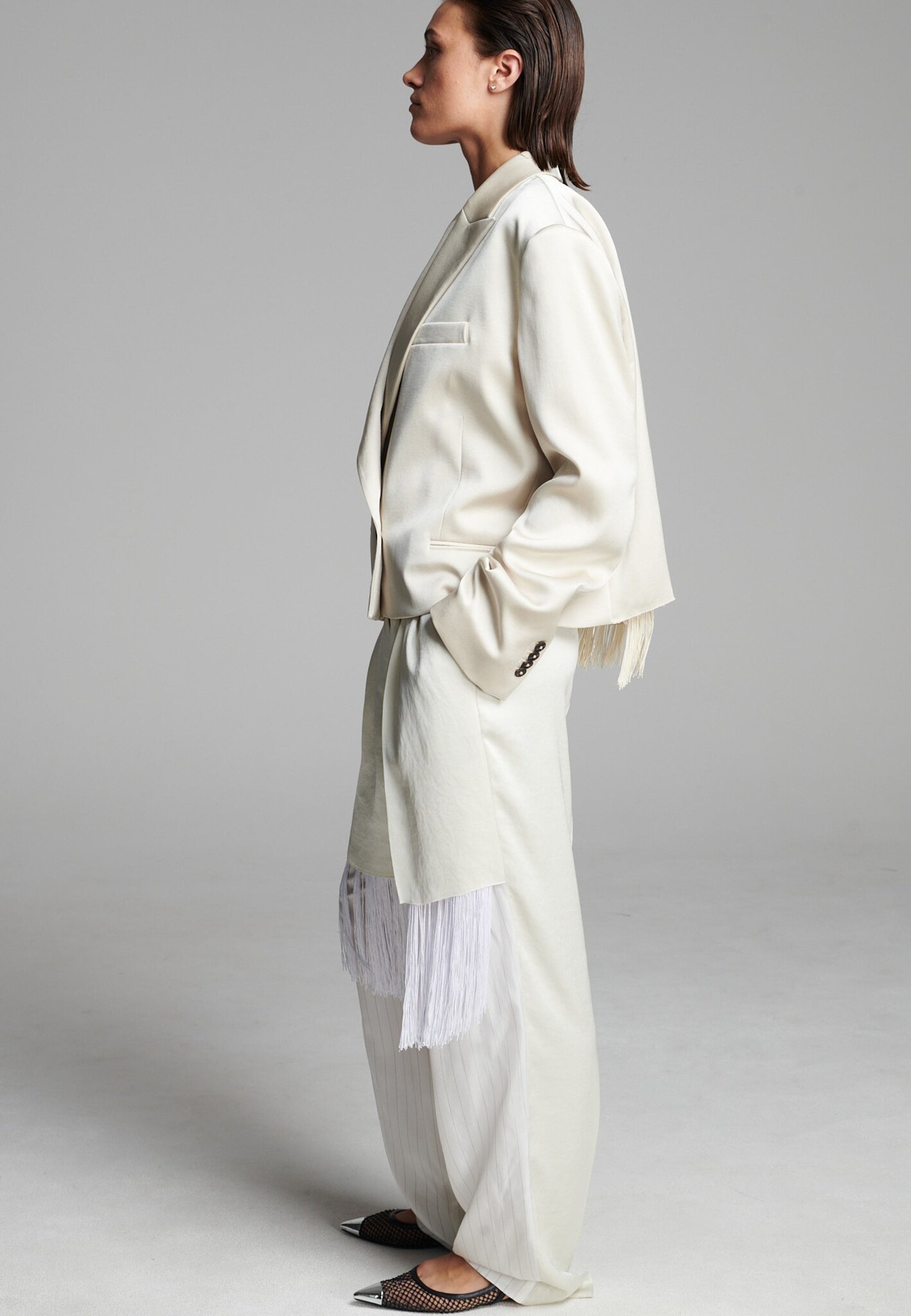 Frenken - Sharp satin fringe blazer