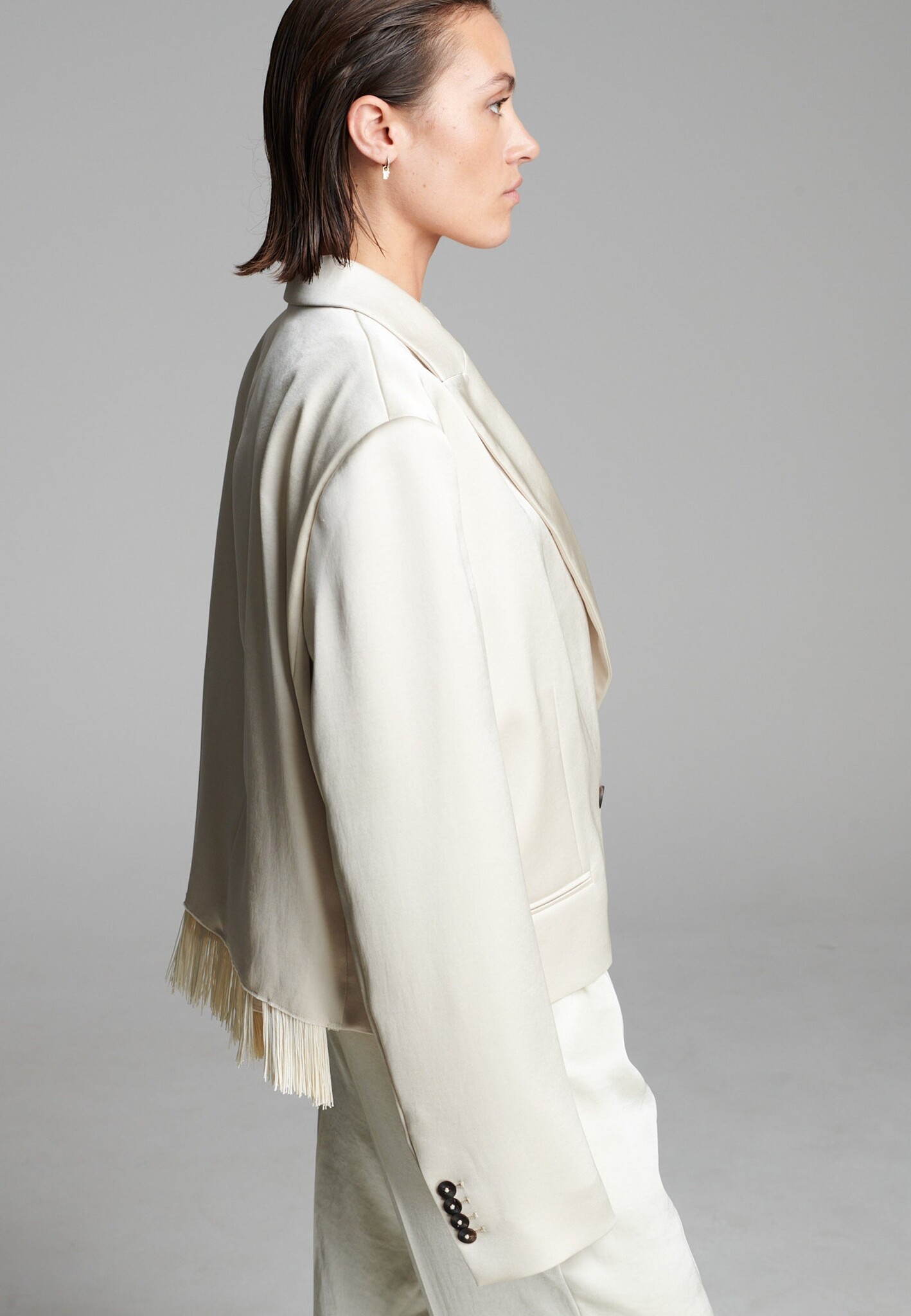 Frenken - Sharp satin fringe blazer