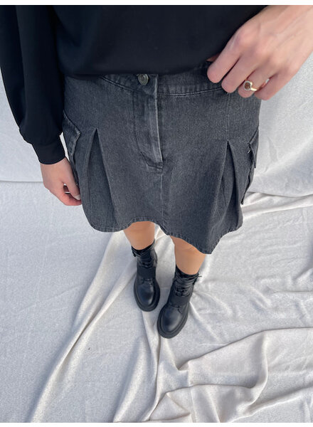 Denim cargo mini skirt grey