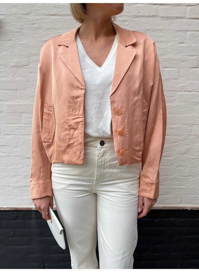 Satin cropped jacket coral