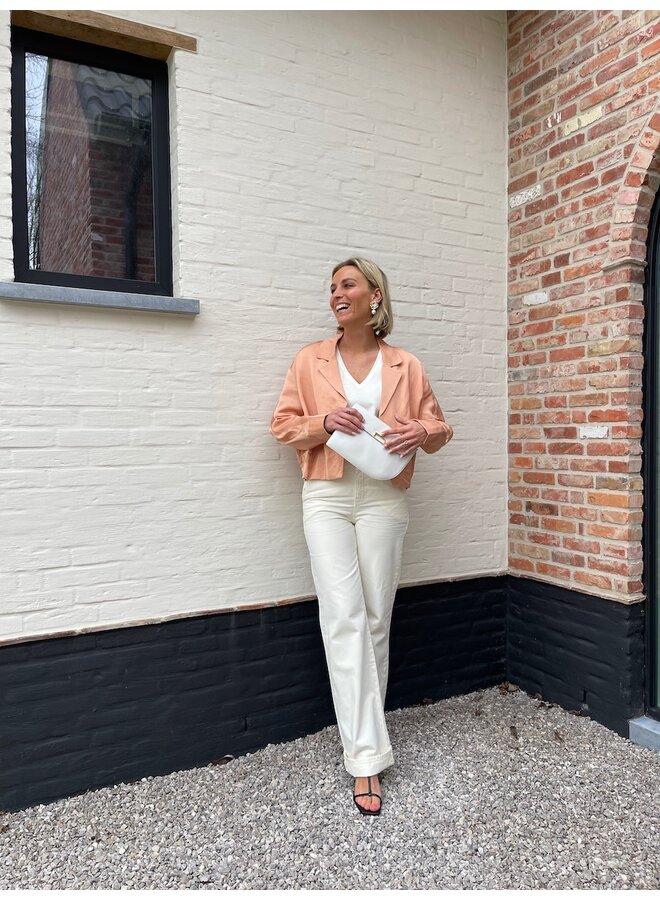 Satin cropped jacket coral