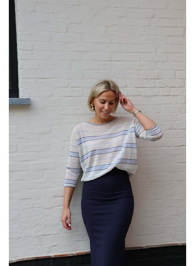 Striped sweater with boatneck and rib details