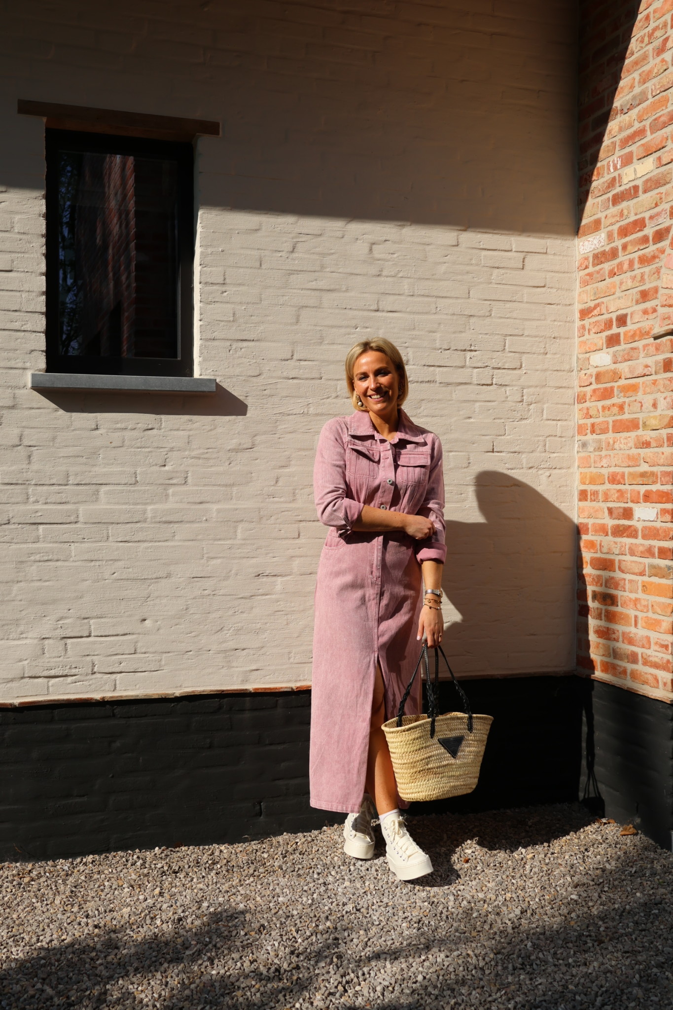 Lange Jurk Roze Spijkerjurk Dress Net Jurkje Maxi Jurk Oud Roze