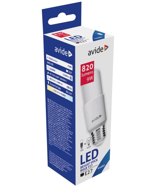 Avide Helder rechte LED Lamp T37 9W E27 DL 6400K