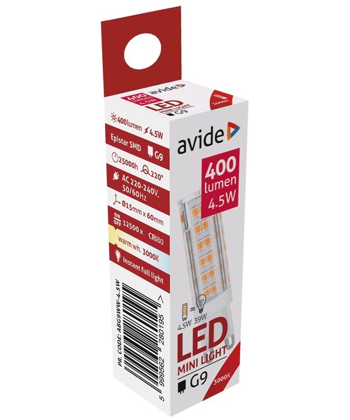 Avide LED Lamp 4.5W G9 220° WW 3000K