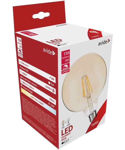 Avide LED Filament Peer G95 8W Dimbaar/Amber E27 2400K