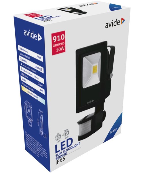 Avide LED Schijnwerper slim DL 6400K 10W /Sensor