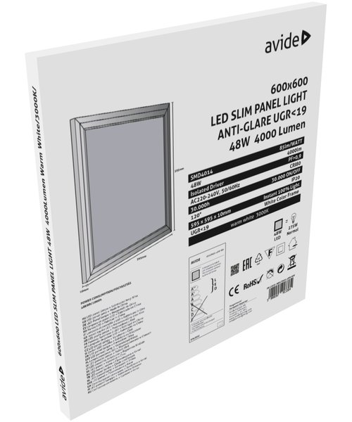 Avide LED Paneel Slim 60x60x1,2cm 48W WarmWit 3000K UGR