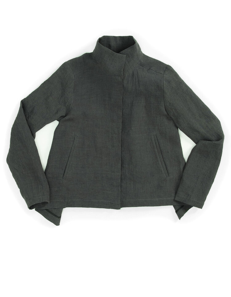 Rundum Quer O-Jacke geknöpft Basalt