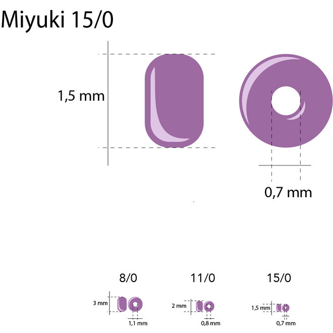 Perles de rocaille Miyuki 15/0 – Semi-Matte Silver Lined Dark Rose