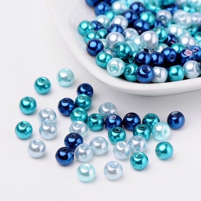 Perles de verre rondes 6 mm - Carribean Blue Mix