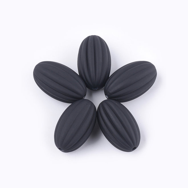 Gewellte ovale Acrylperle, gummierter Stil - Schwarz