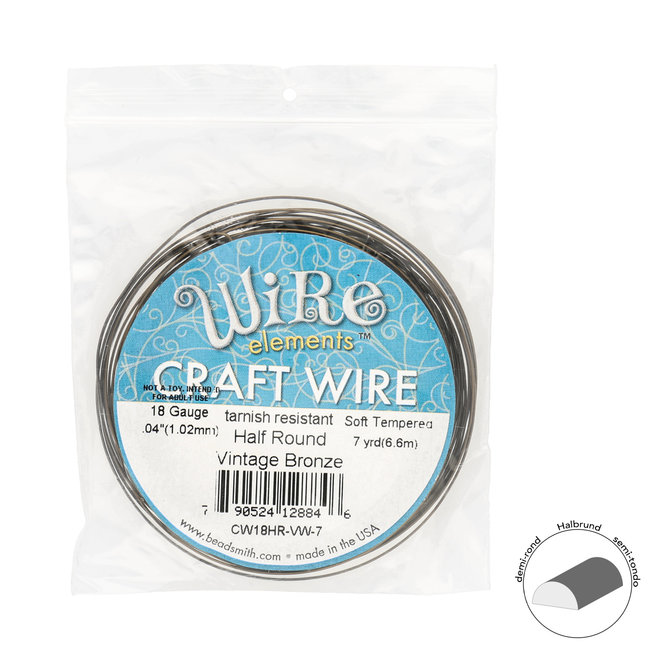 Fil de cuivre demi-rond : Wire Elements™ – 18 Gauge – Vintage Bronze Tarnish Resistant