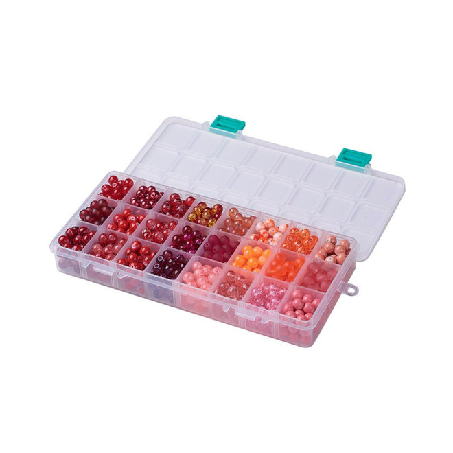 Box mit Sortiment von 24 runden Glasperlen 8 mm - Red mix