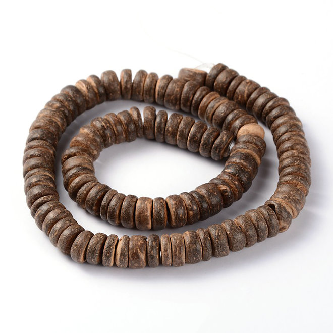 Perline rondelle in legno di cocco marrone scuro – 10 mm