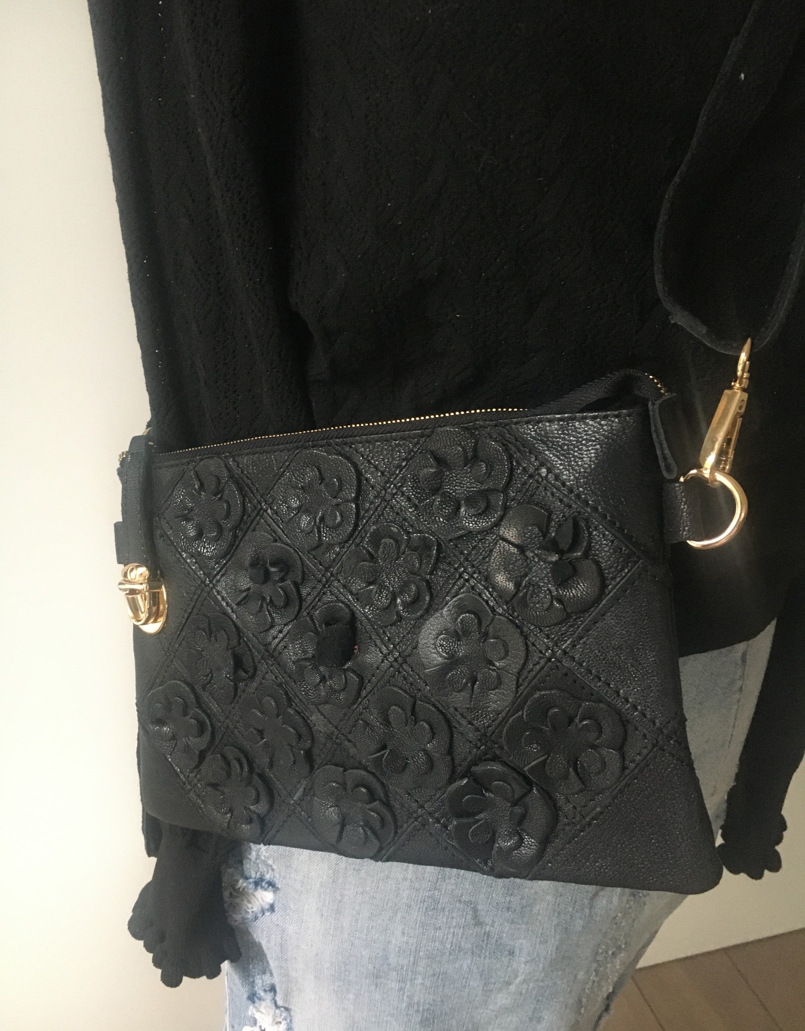Black clutch with flowers