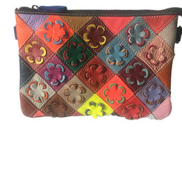 Multicolor leather clutch with flowers