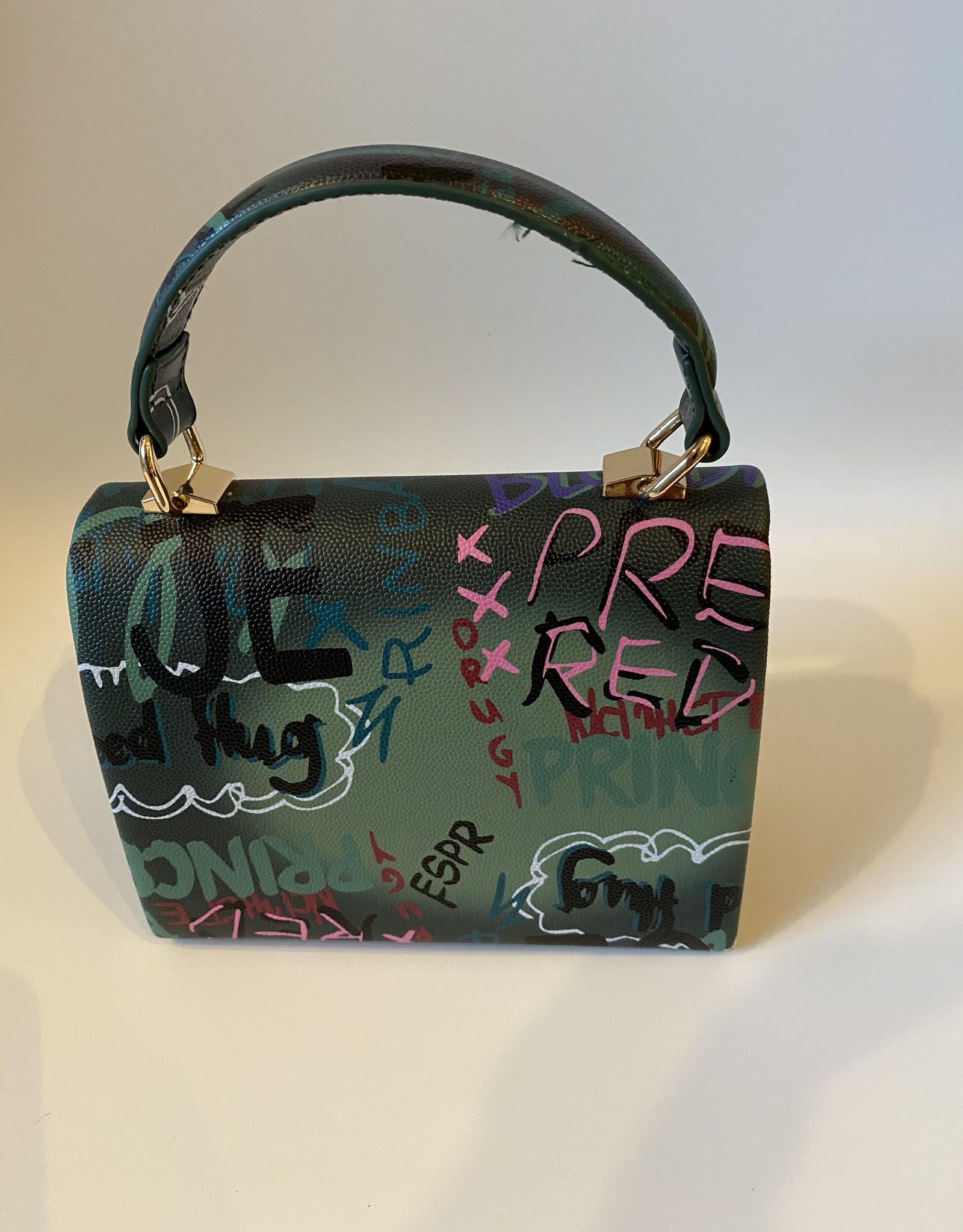 Calfskin Graffiti Hourglass Top Handle Bag