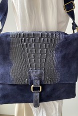 Buckskin/croco leather, soft leather bag , dark blue