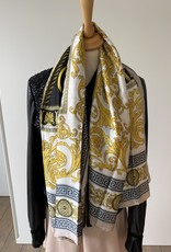Vierkante sjaal in satijn zwart/geel en wit