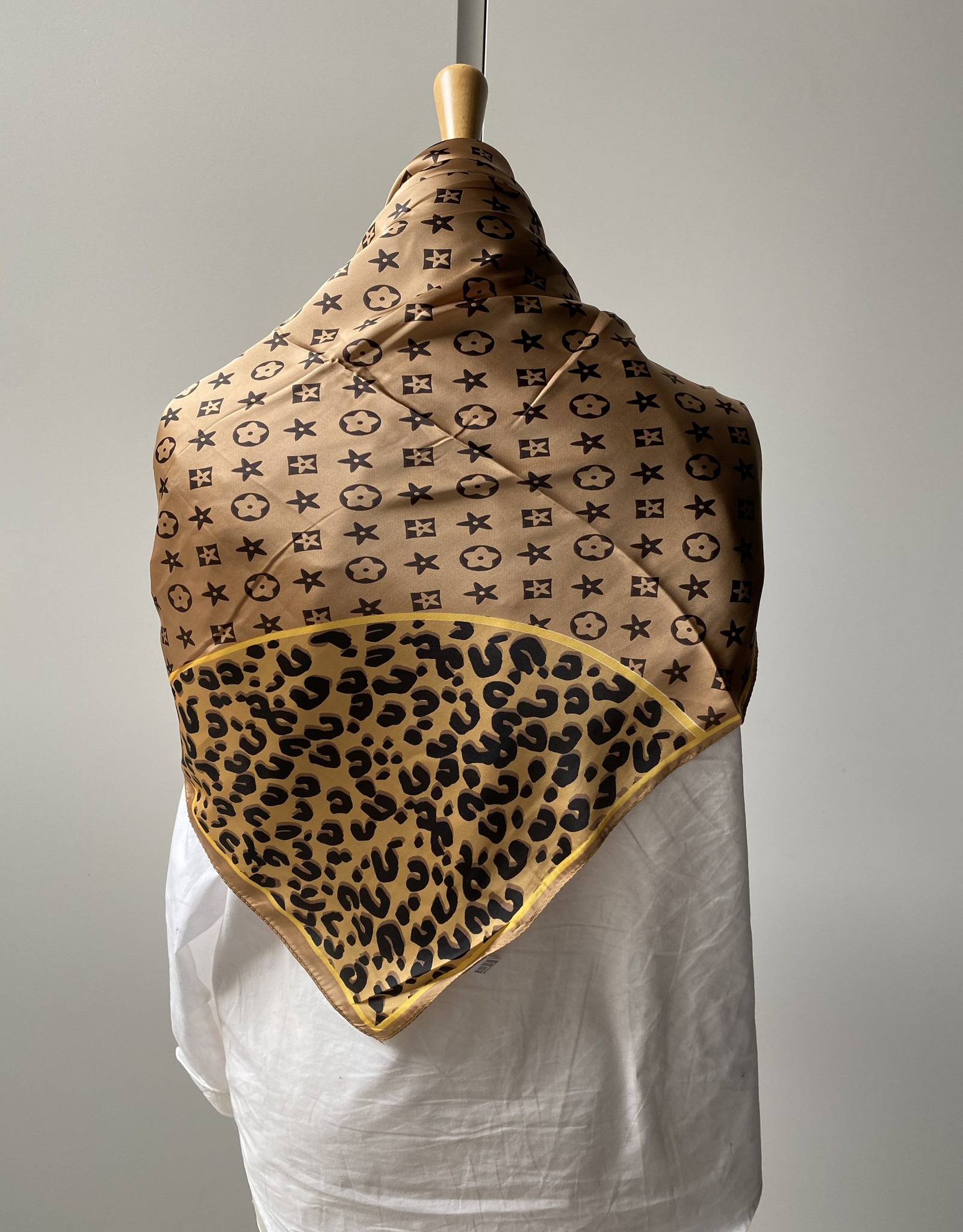 Louis Vuitton Brown Monogram and Animal Printed Silk Square Scarf
