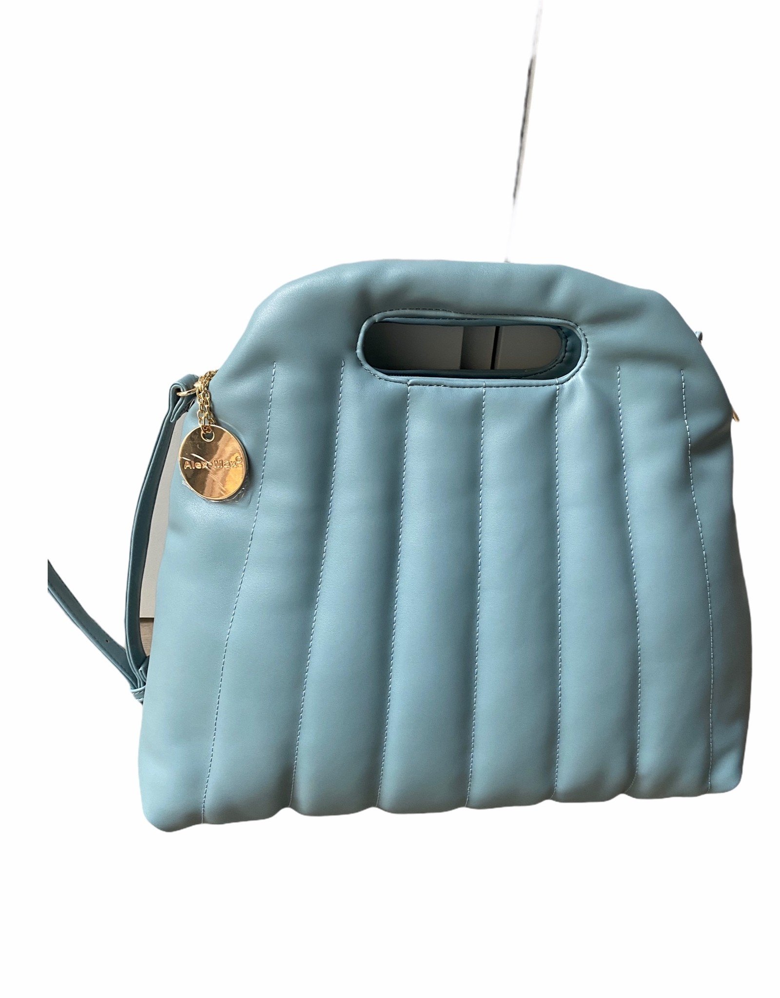 Artificial leather handbag with long shoulderbelt.