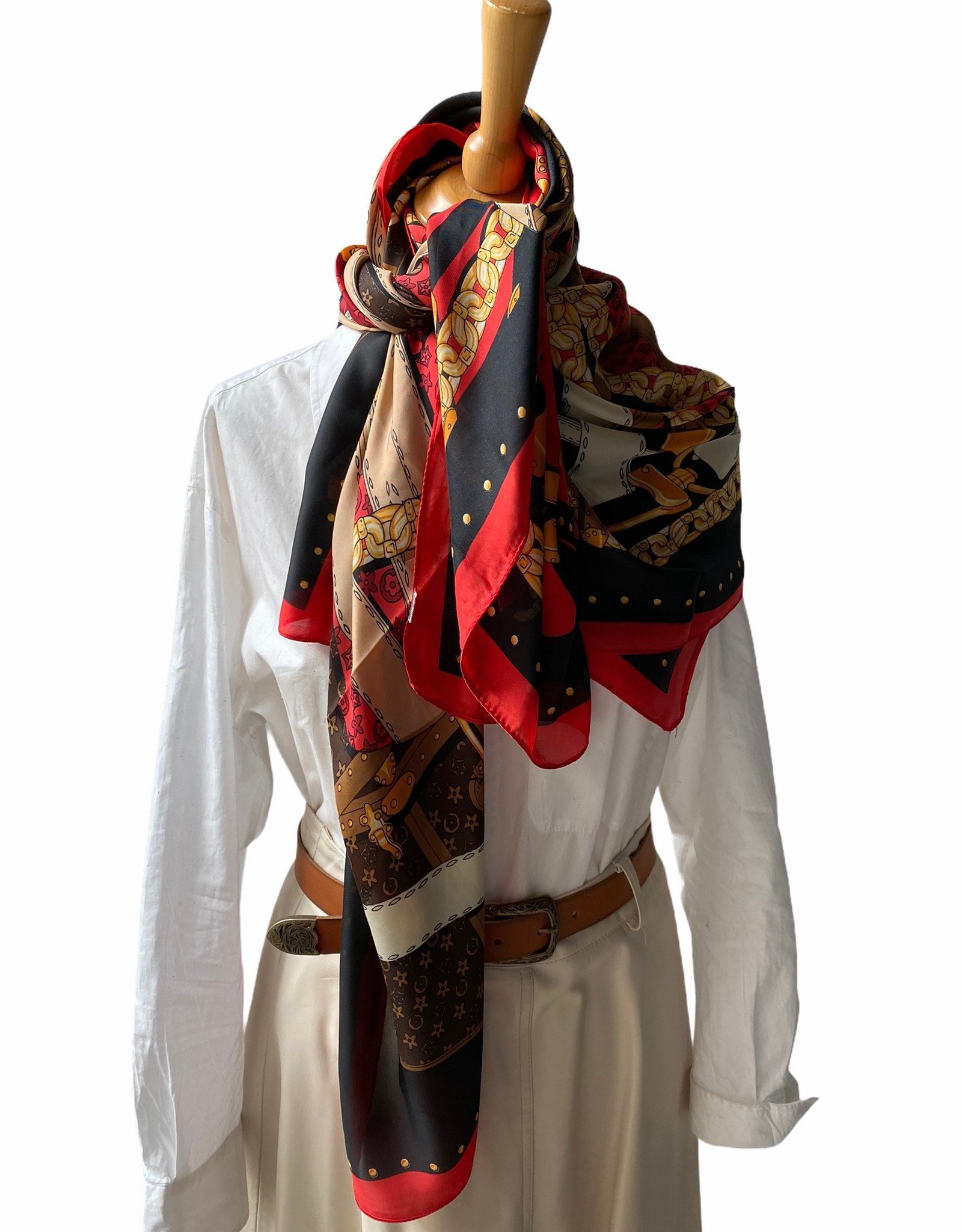 Scarf multicolor with red, camel, orange and black. - TopU-Up