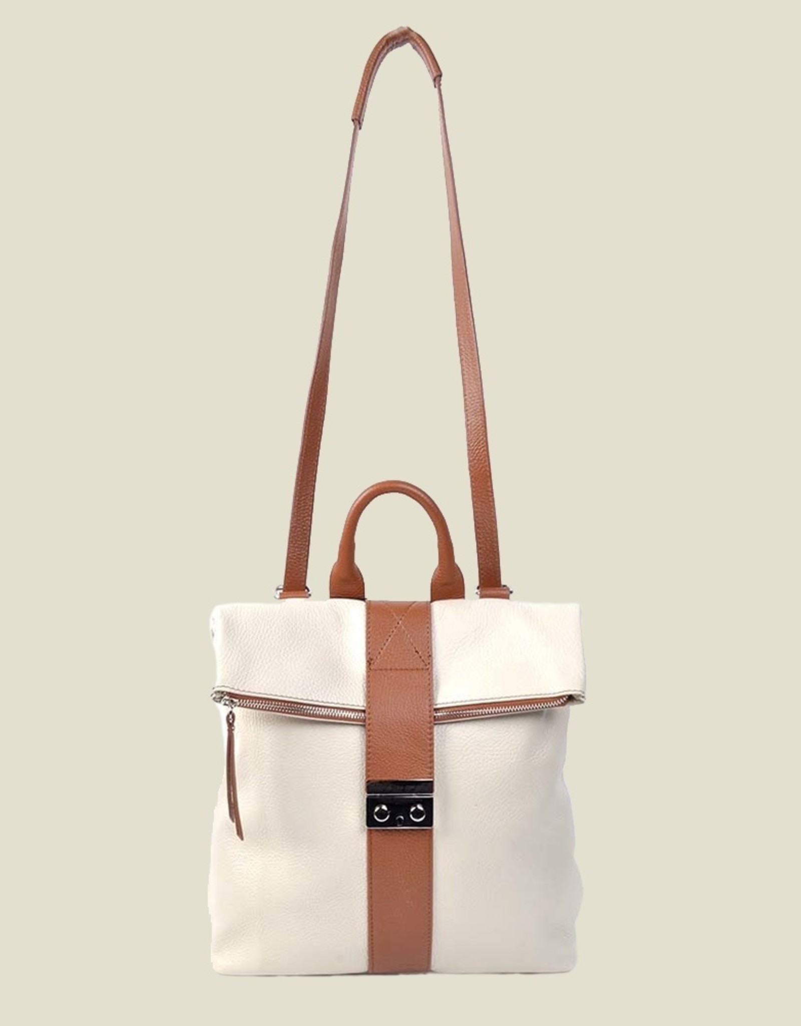Two in one handbag/backpack in leather, in two colors