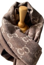 Zachte sjaal met franjes, brand logo, bruin/beige tinten